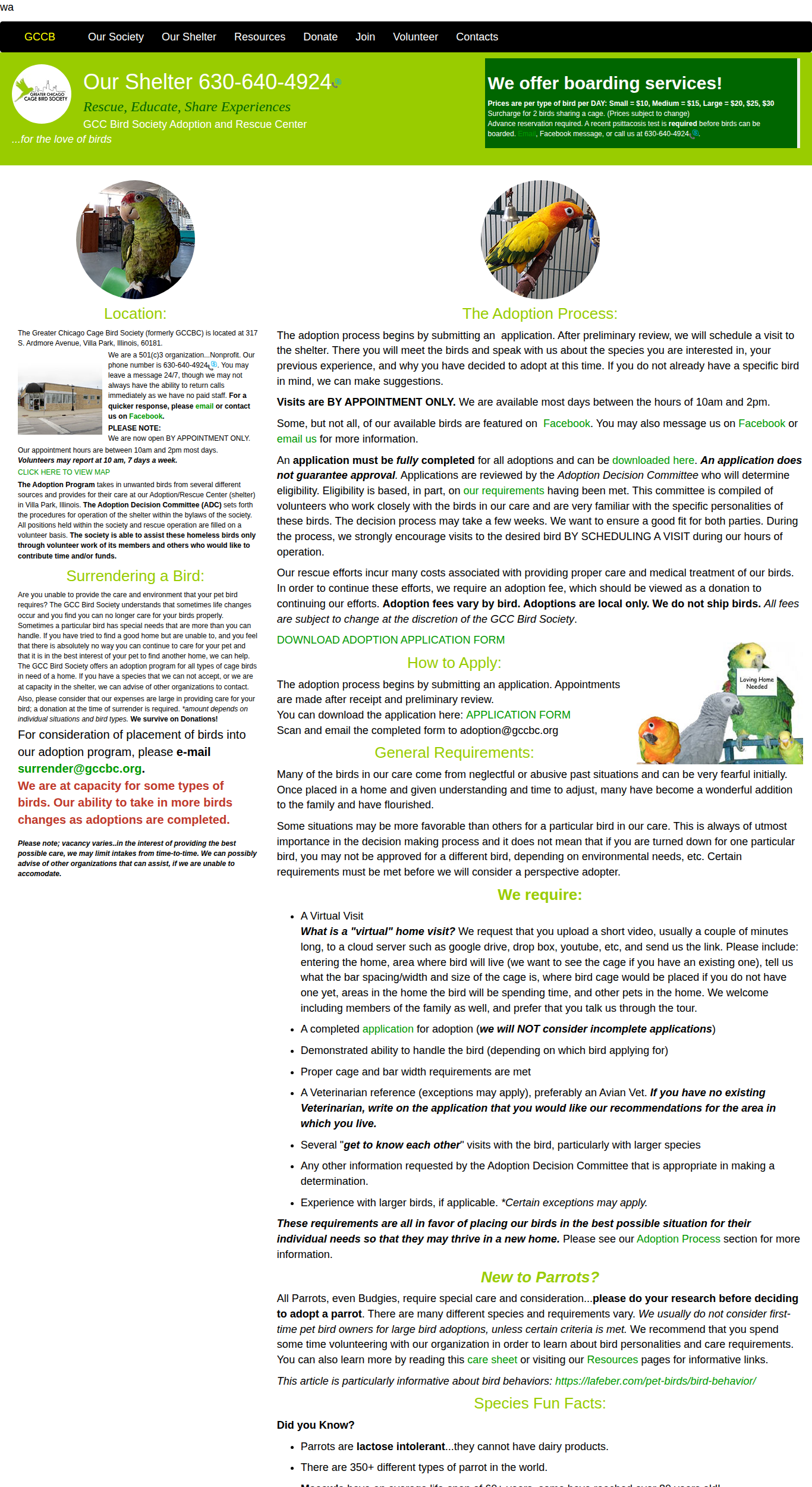 Screenshot of GCCBC Adoption and Rescue