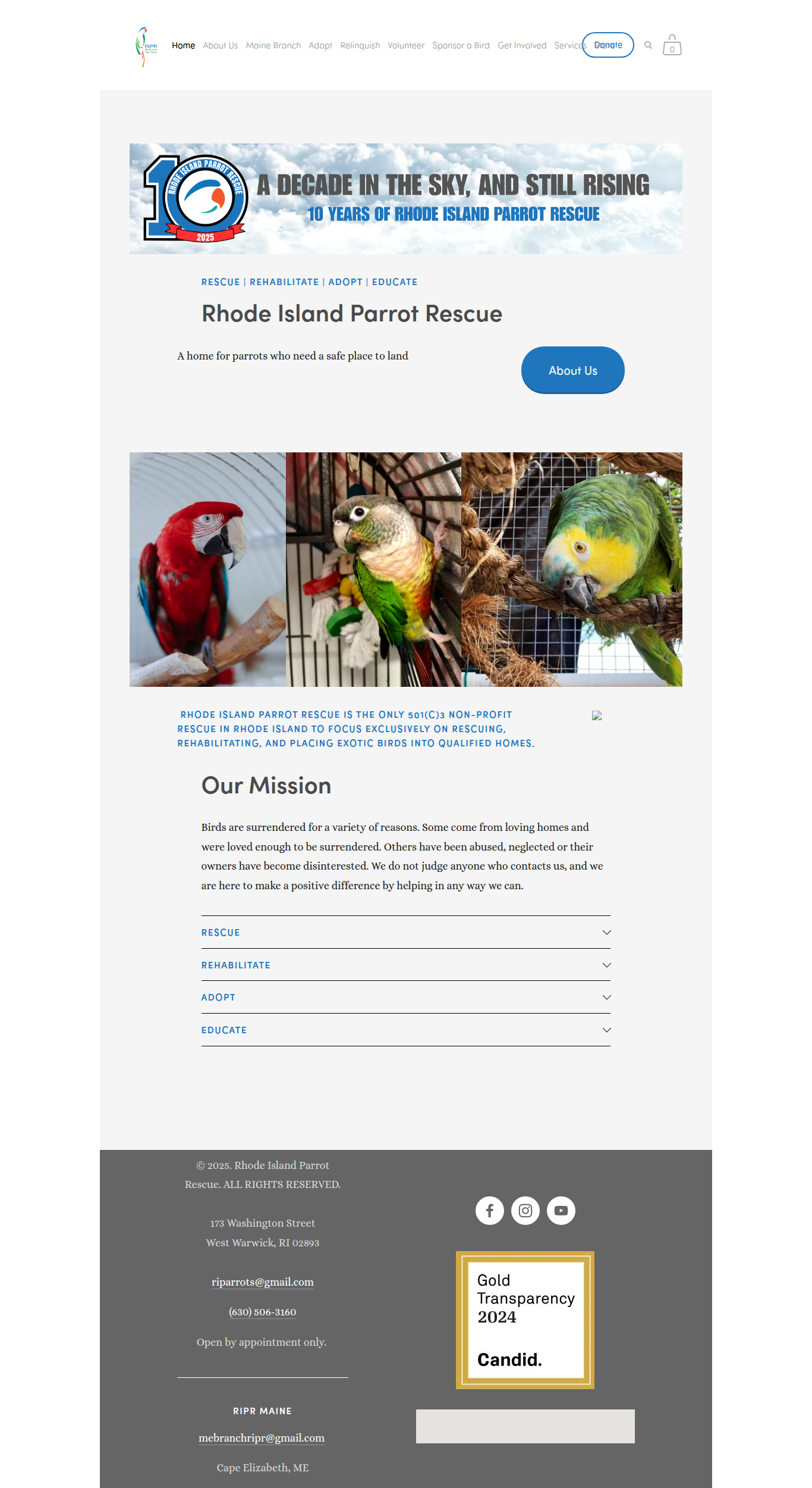 Screenshot of Rhode Island Parrot Rescue