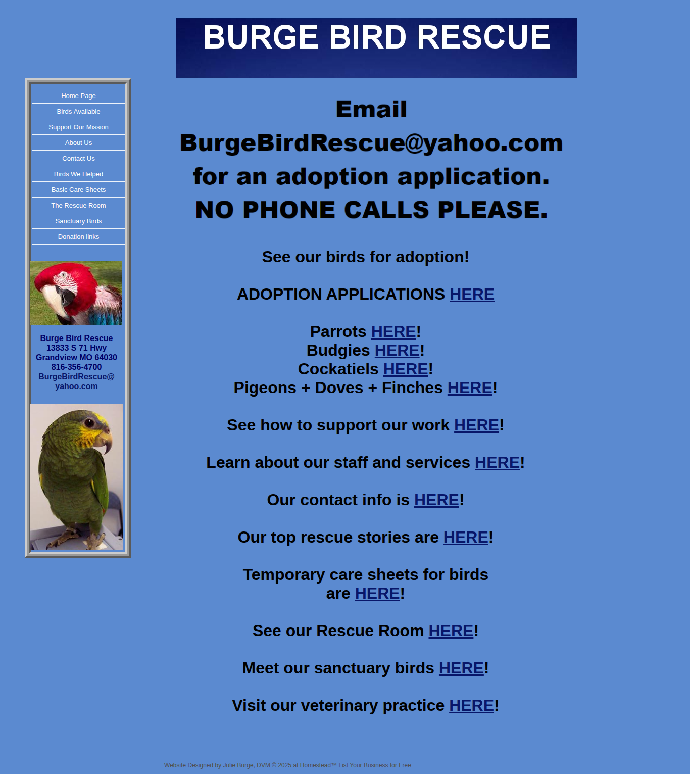 Screenshot of Burge Bird Rescue